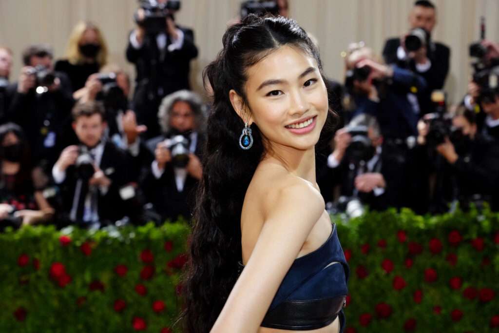 Hoyeon Jung Wore A Suede Cut-Out Mini Dress To The 2022 Met Gala